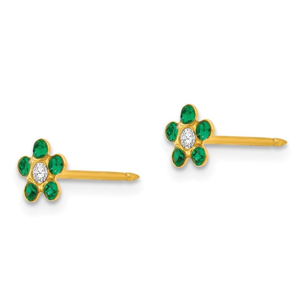 Inverness 14k 5mm MAY Green Emerald Crystal Flower Birthstone Piercing Earrings