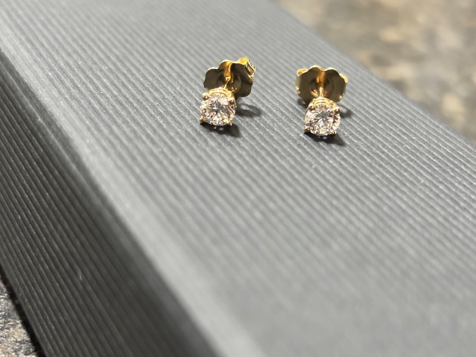 Natural Diamond Earrings 5 mm 1 carat total weight. 14k yellow gold prong