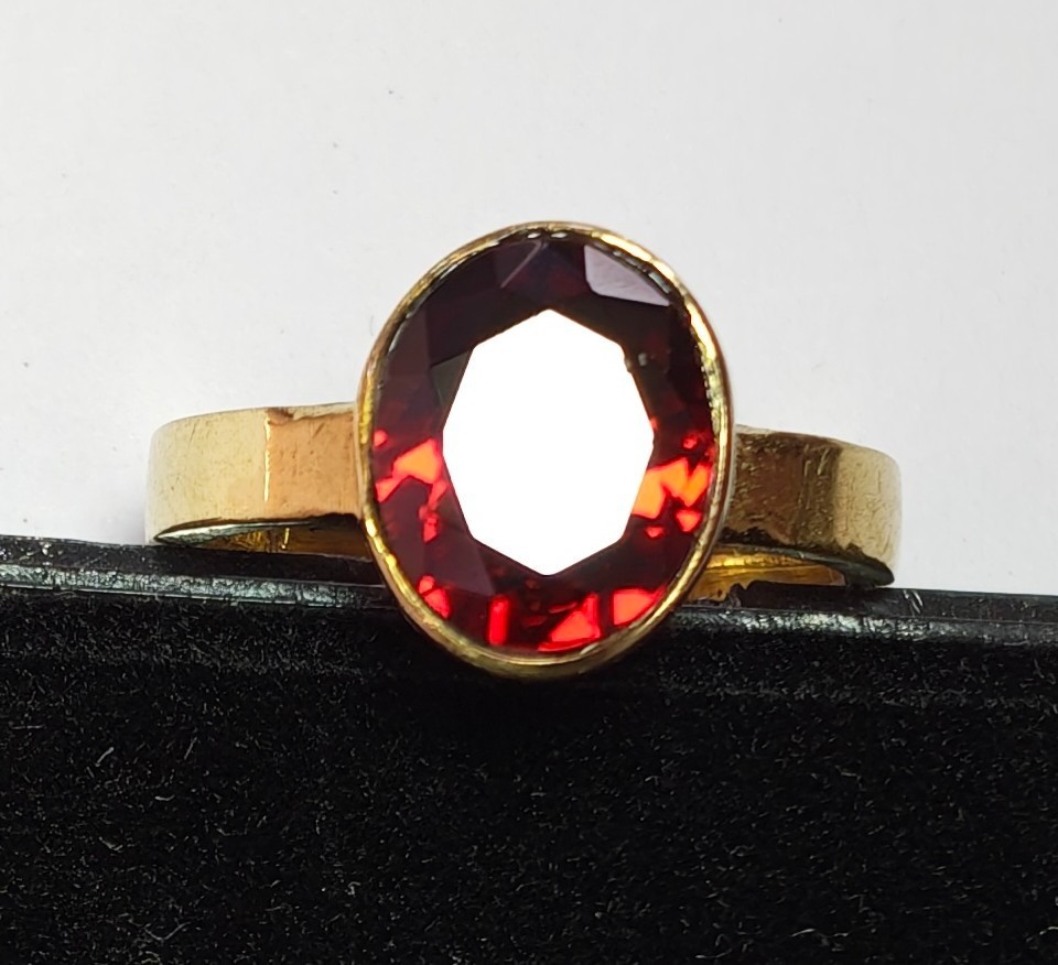Red Garnet (Gomed) Oval Gemstone Glod plated Adjustable Ring for men and Women