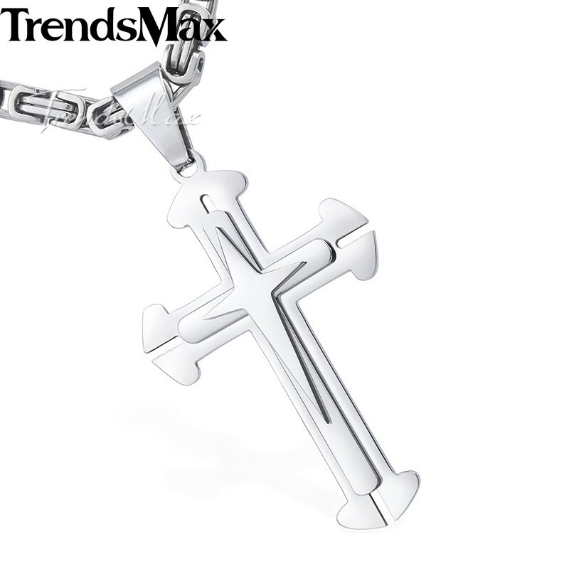 Cross Necklace for Men Gold Plated Stainless Steel 18″-30″ Byzantine Box Chain