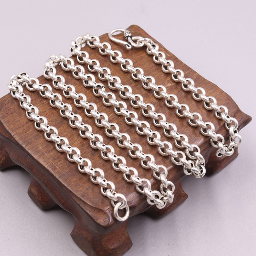 Solid 925 Sterling Silver 5.5mm Rolo Link Chain Necklace 30-32g 23.6inch For Men