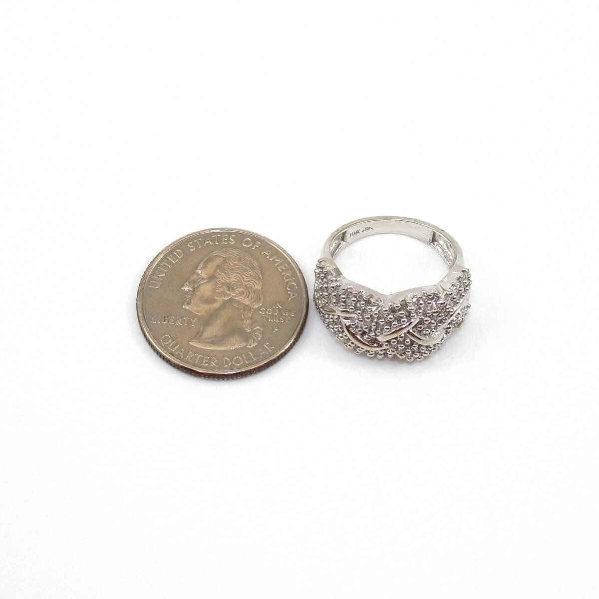 10K White Gold Ring Size 7.5 Natural Diamond Weave Woven Cluster Band 1/2 ct