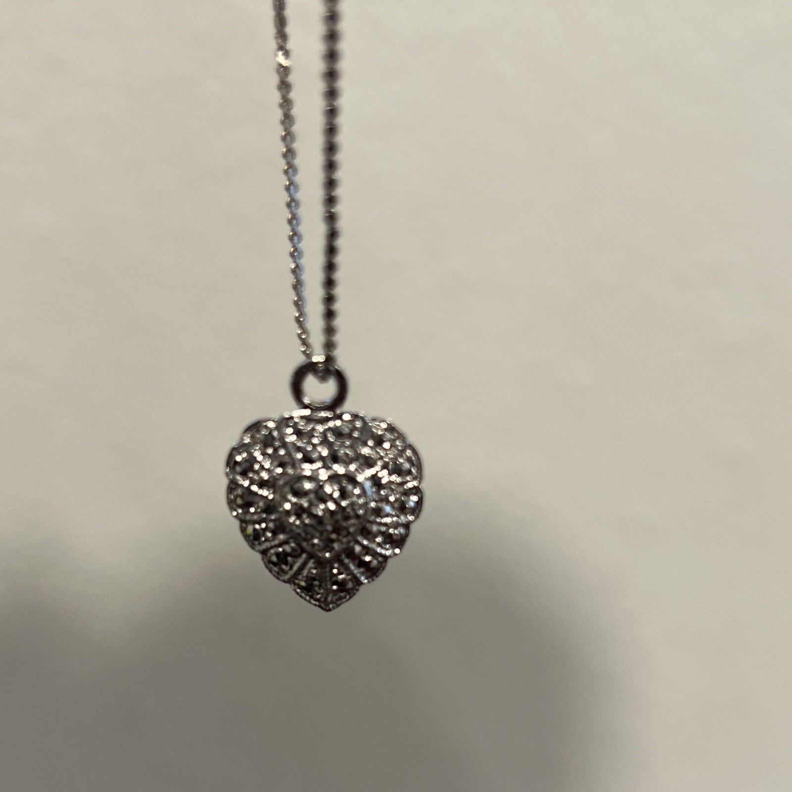 Silver Tone Heart Clear Crystal Pavé Charm Pendant Rope Chain Necklace 18 in
