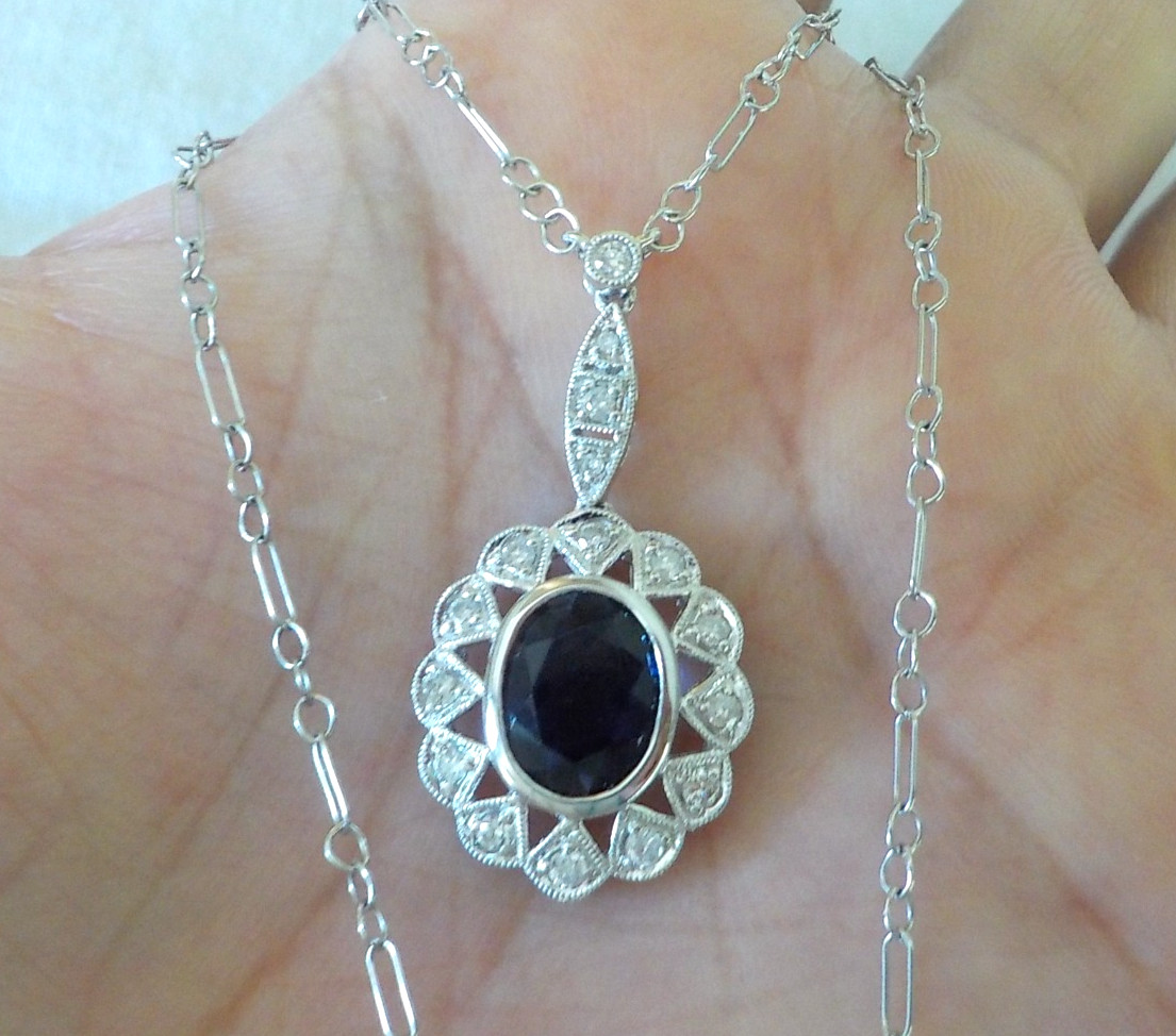 Dazzling 14K White Gold Iolite Diamond Necklace – 4.63 gms, 18 in, 1.60 ctw