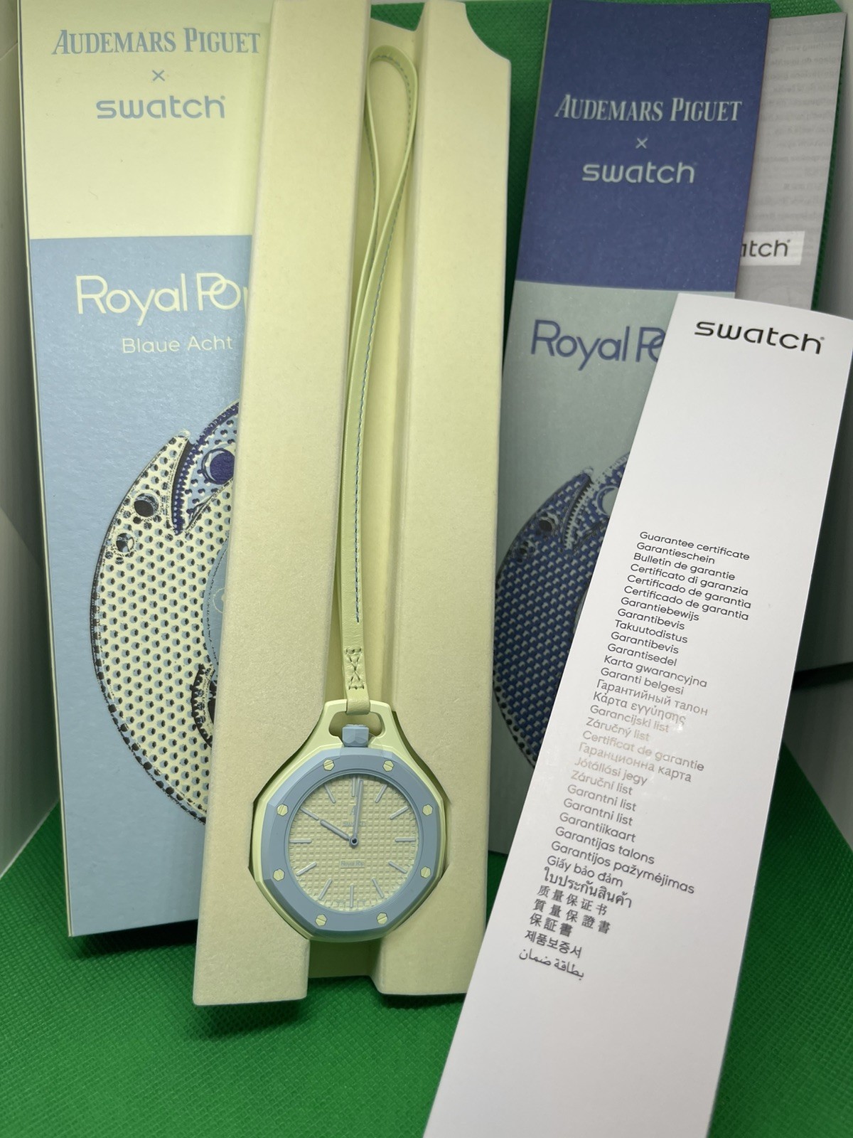 Brand New AP x Swatch BLAUE ACHT Comes w/ Green Band, Card & Box RARE Unworn US