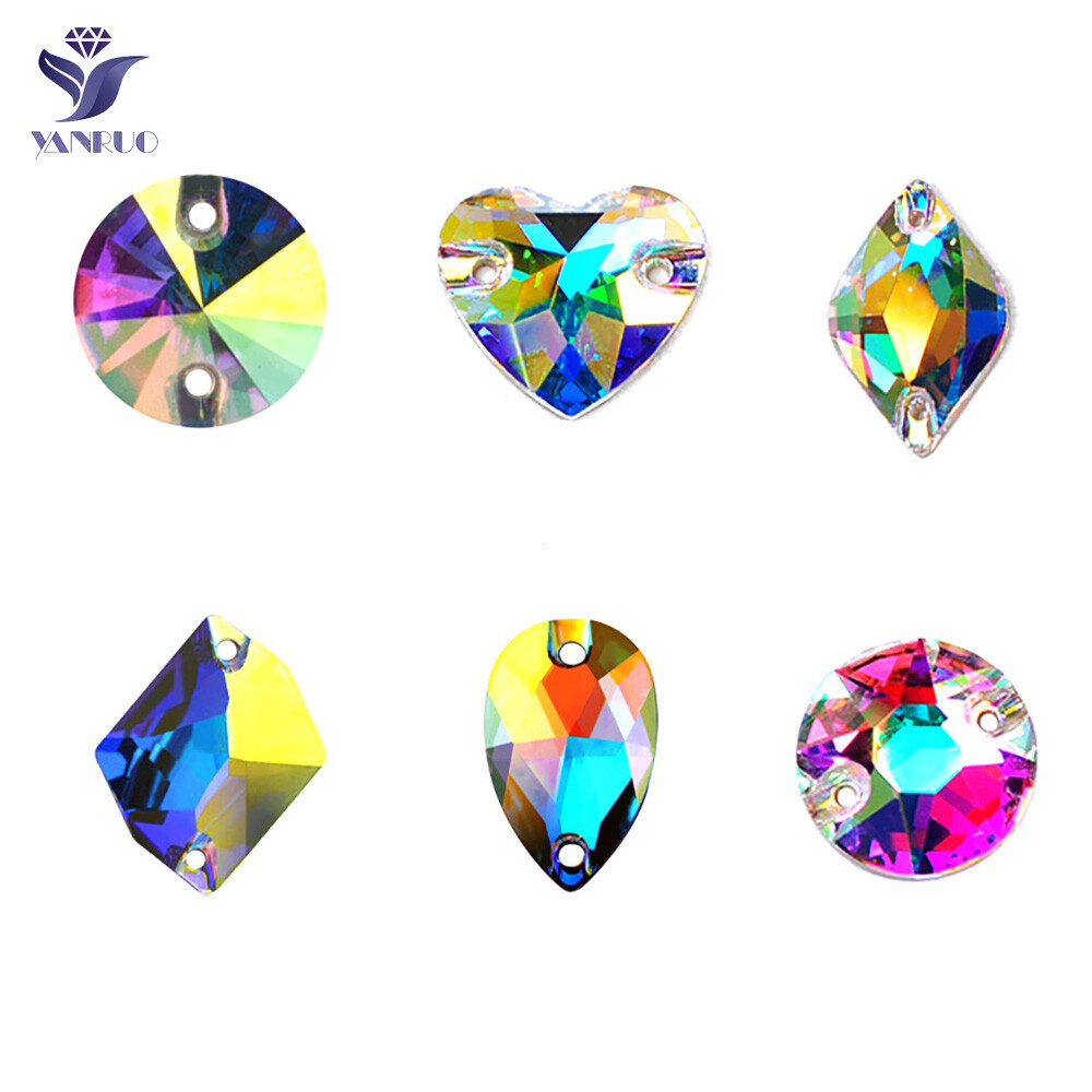 All Shapes AB YANRUO Flatback Sew on Rhinestones Crystal Strass for Garment