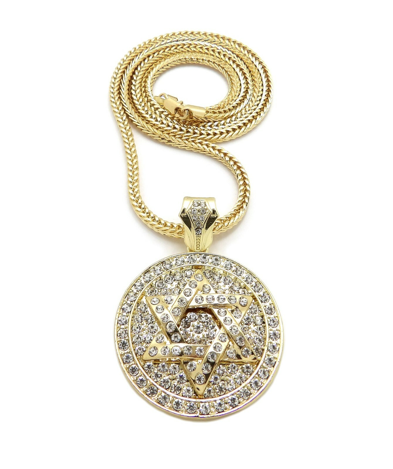 New Iced 6 Point Star Pendant 4mm/20″,24″,30″,36″ Franco Chain Necklace RC4225