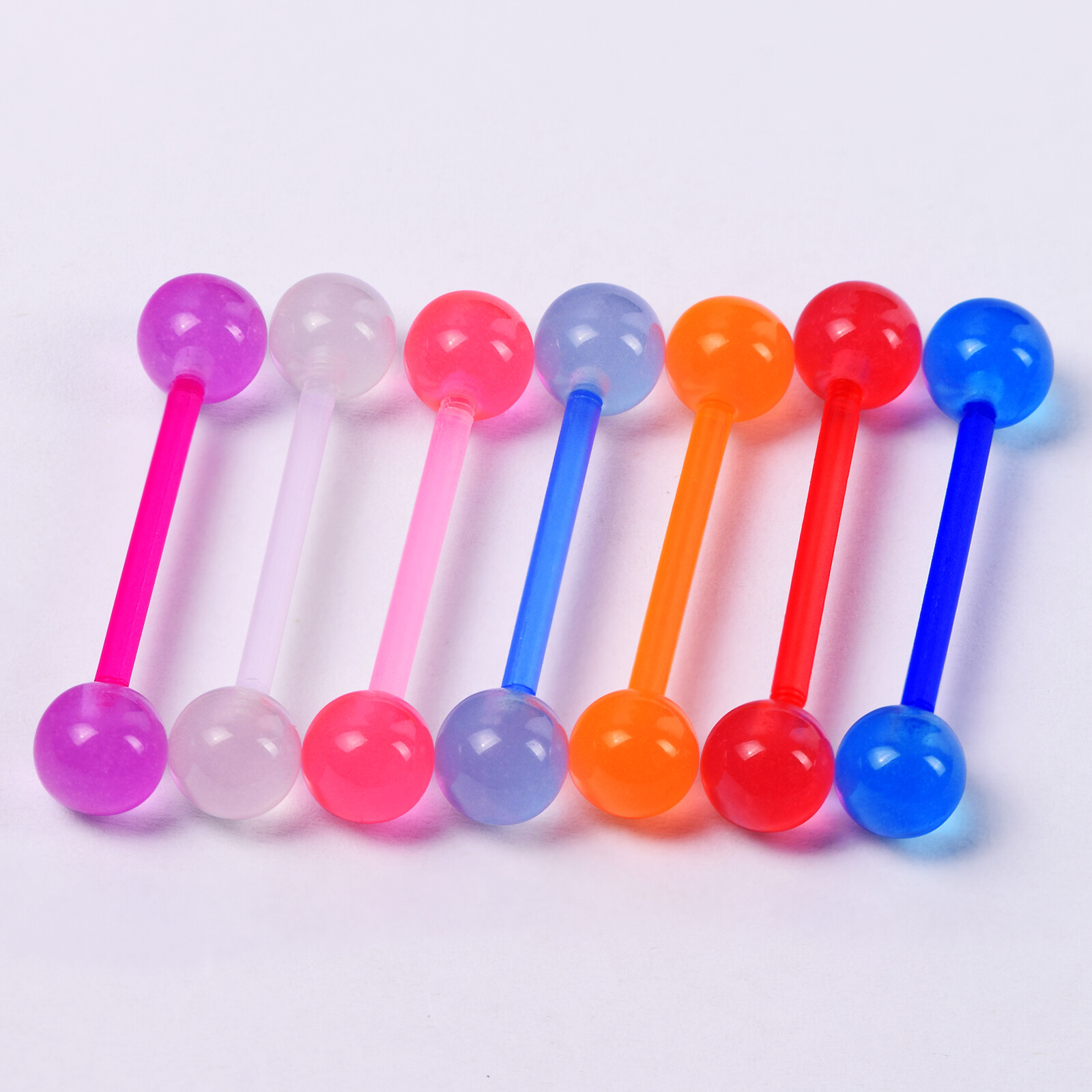 70PCS 14G Wholesale Acrylic Glow in the Dark Tongue Nipple Barbells Piercing Set