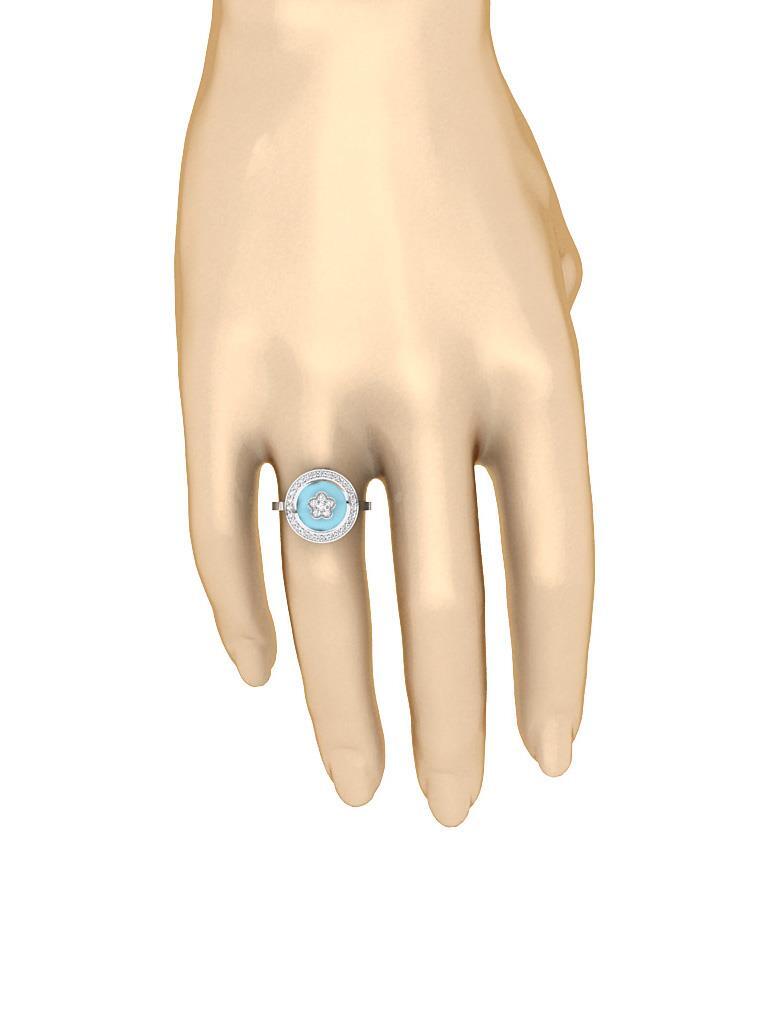 Enamel Right Hand Wedding Ring 14K Rose Gold SI1 G 0.45 Carat Natural Diamond
