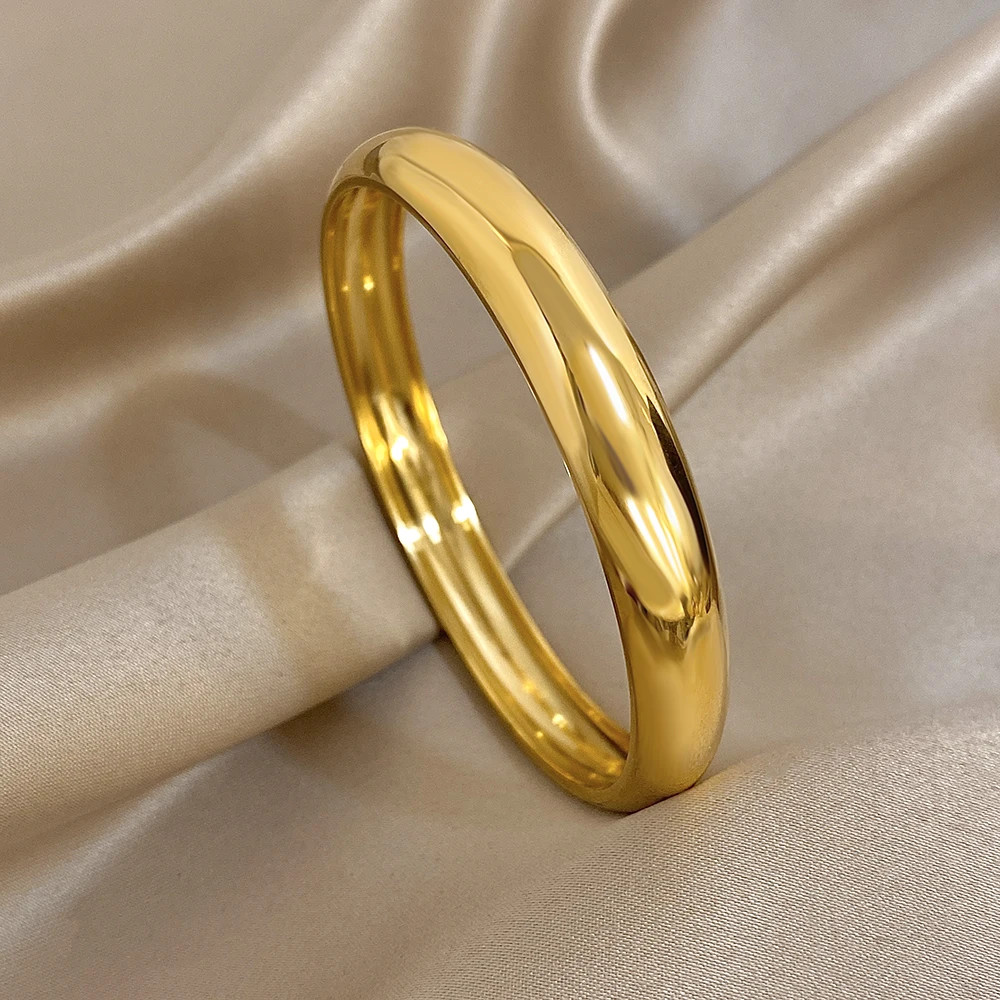 Glossy Gold Plated Stainless Steel Bracelet for Women Men Fashion 10 15 30mm.