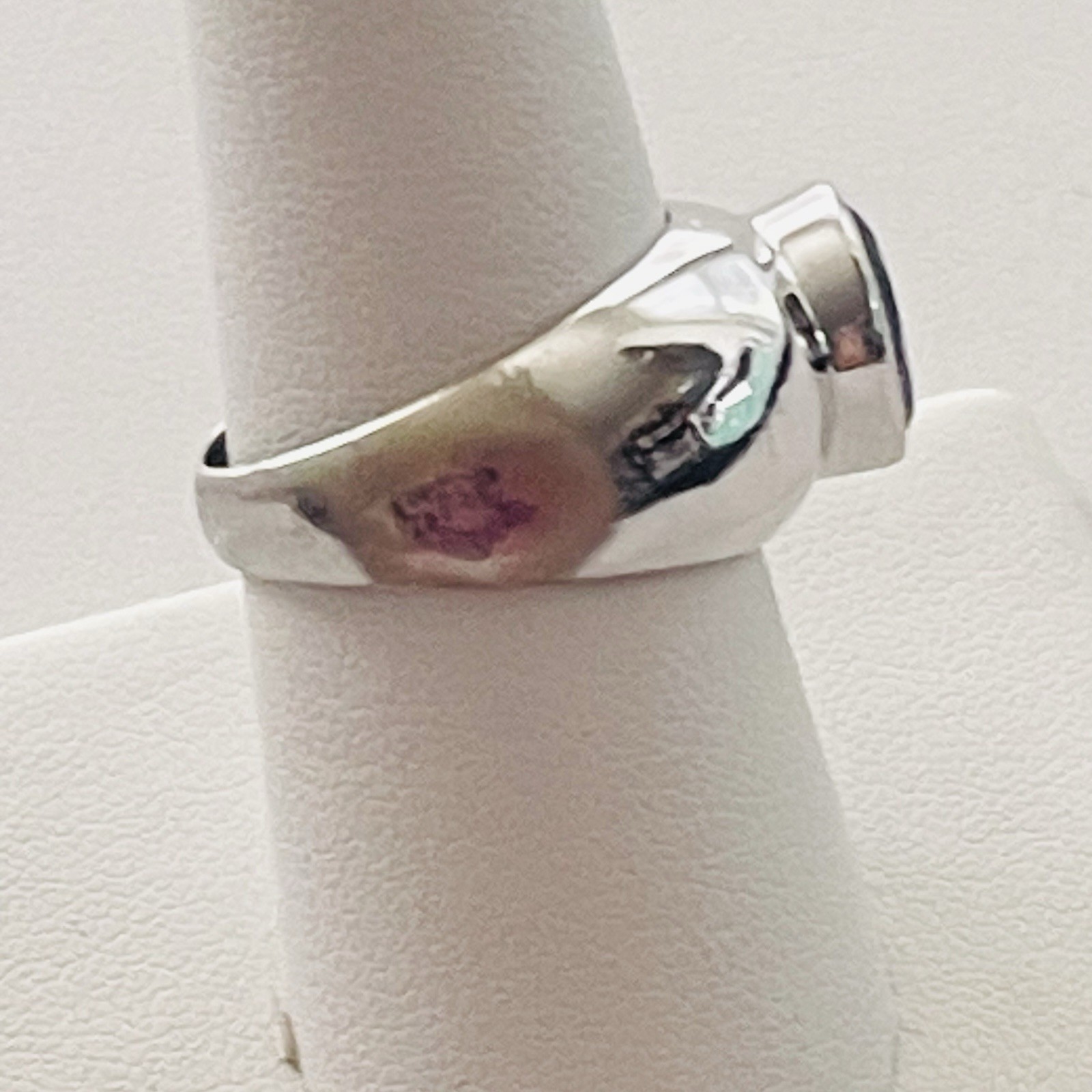 Pear Shape Blue Topaz Ring Silver 925 Wide Band Setting Size 8.5 Slight Damage