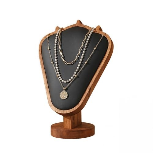 Walnut Color Body Wood Necklace Display Stand with 3.3″x5.8″x8.4″ Walnut-Black