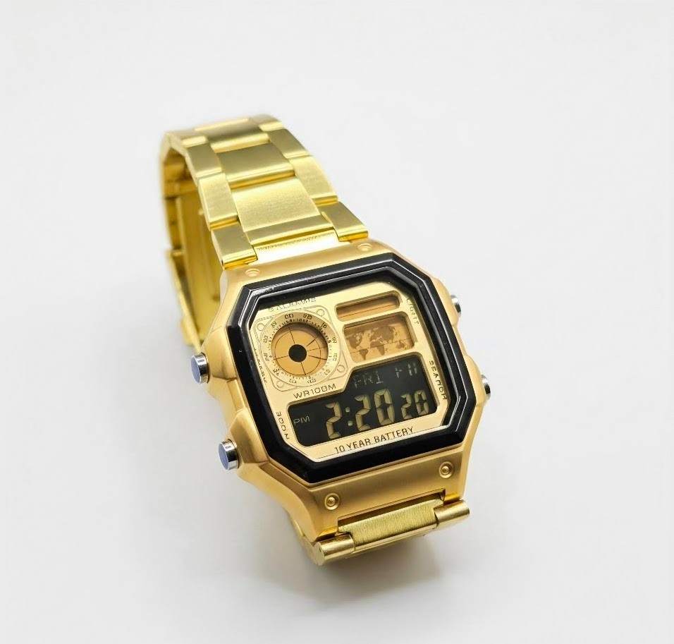 CASIO AE-1200WHD. Royale Watch Mod. All Stainless Steel Gold. Negative Display
