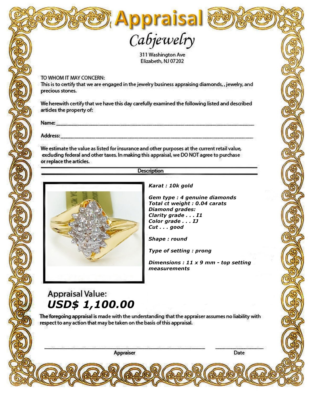 GENUINE DIAMOND COCKTAIL RING 10K YELLOW GOLD – Free Appraisal – NWT