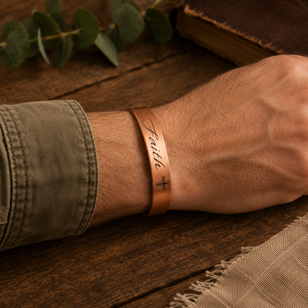 Pure Solid Copper Magnetic Bracelet Arthritis Pain Therapy 12mm Cuff Faith Cross