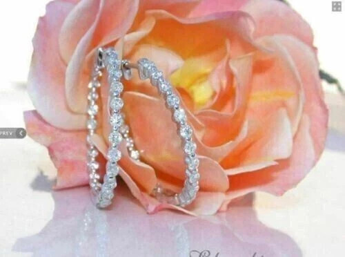 3.00 Ct Lab Created Diamond Inside Outside Hoop Earrings 14K White Gold Plated