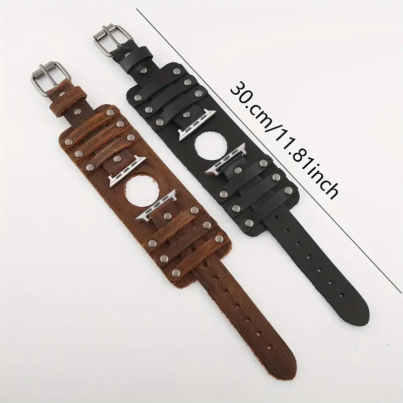 Leather Wide Cuff Band For Apple Watch Serie 8 7 6 5 SE iWatch Strap 38-49mm NEW