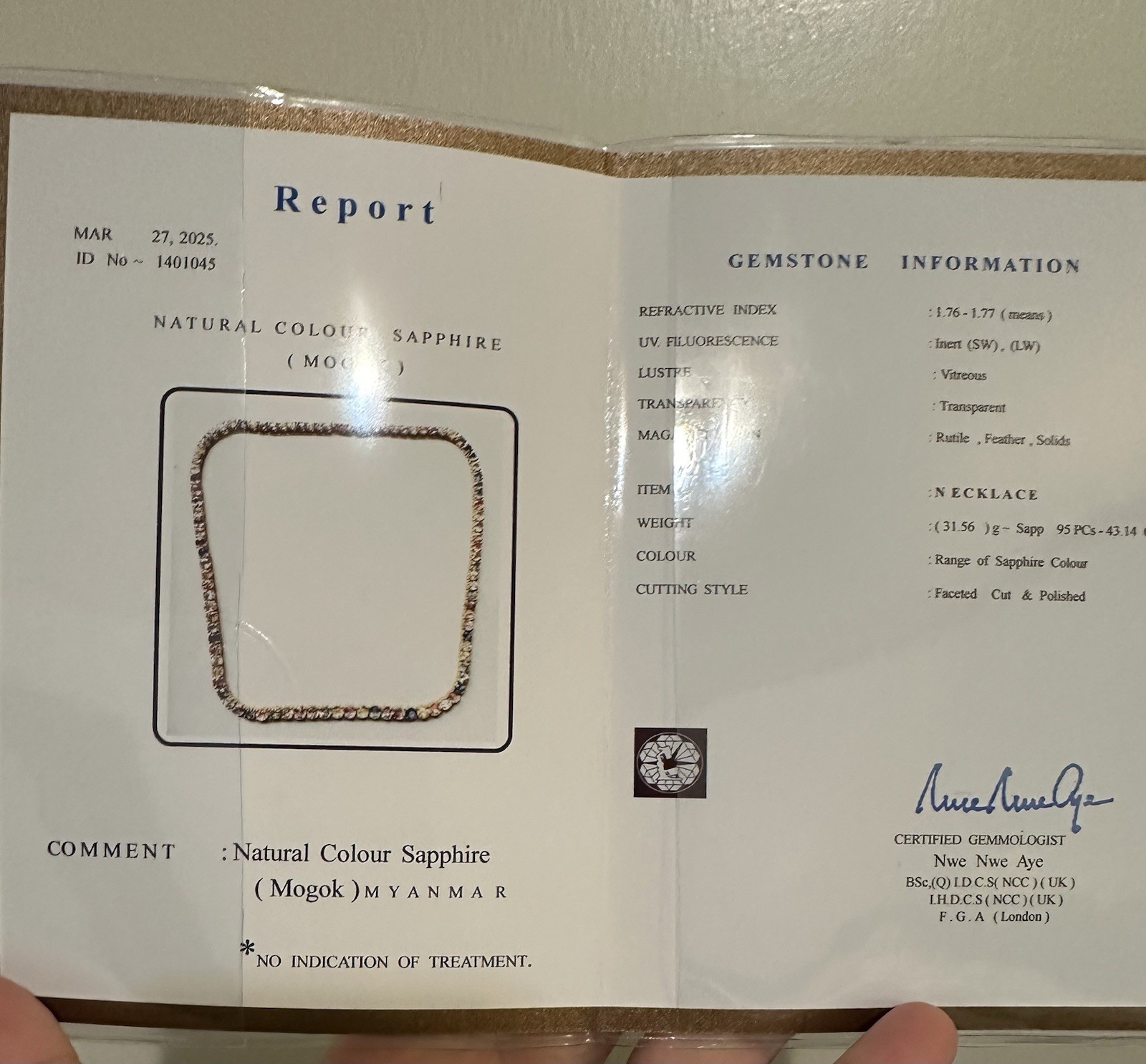 Certified Natural Burma Mogok Multicolor Sapphire 19K Yellow Gold TennisNeckalce