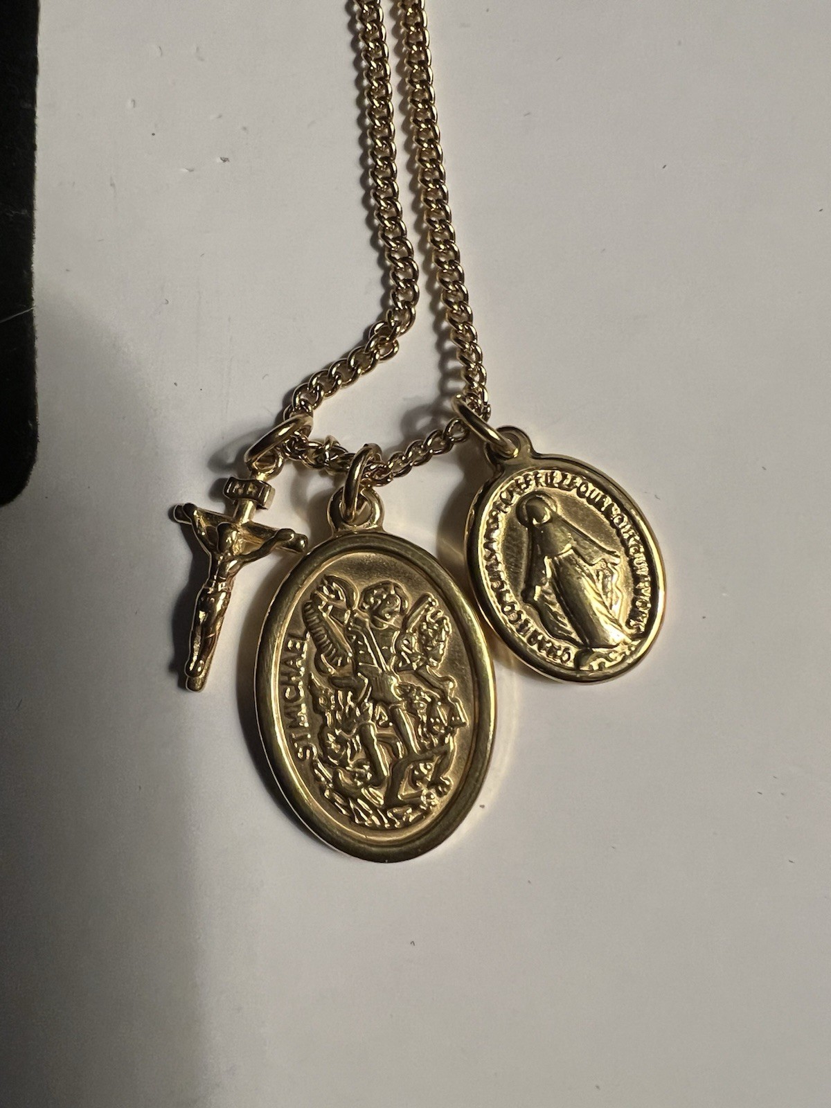REIGN Gold Double Medallion Necklace with Jesus & Mary Charms