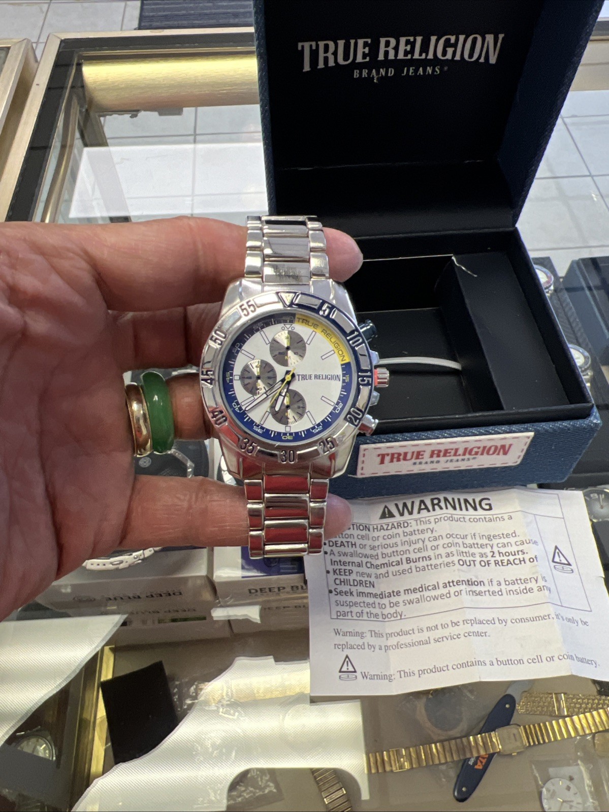 True Religion Men’s Chronograph Watch Stainless Steel White🎁Dial Quartz New Box