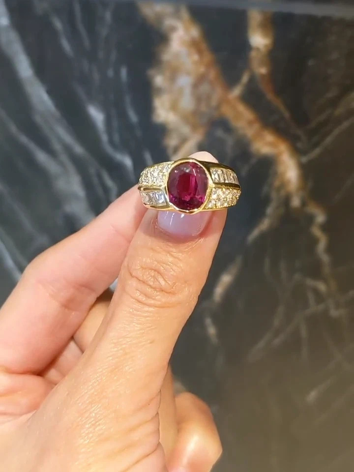 6.80 Ct Oval Cut Natural Ruby & Diamond Wedding Ring 14K Yellow Gold
