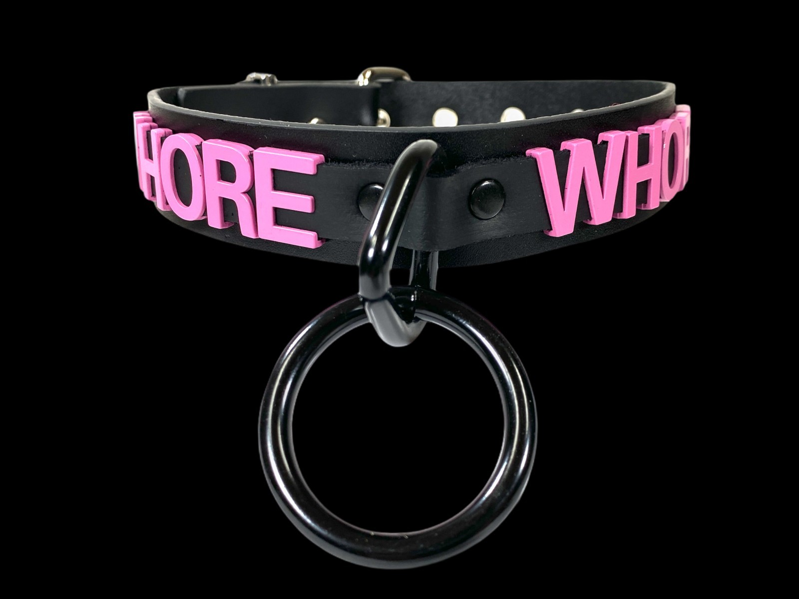Name Bondage Collar Black O Ring Pink Letter Slave Leather BDSM Slut Choker