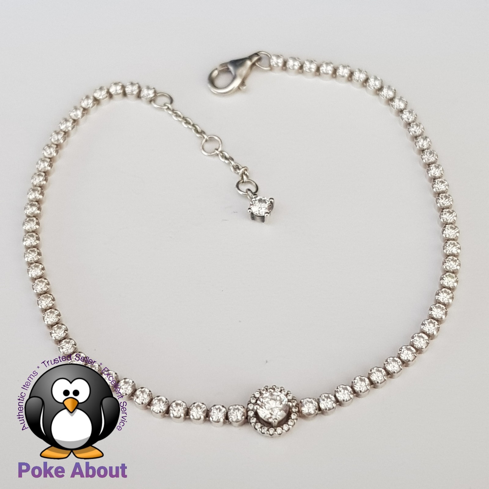 Authentic PANDORA Silver Sparkling CZ Halo Tennis 20cm Bracelet 599416C01 Size 3