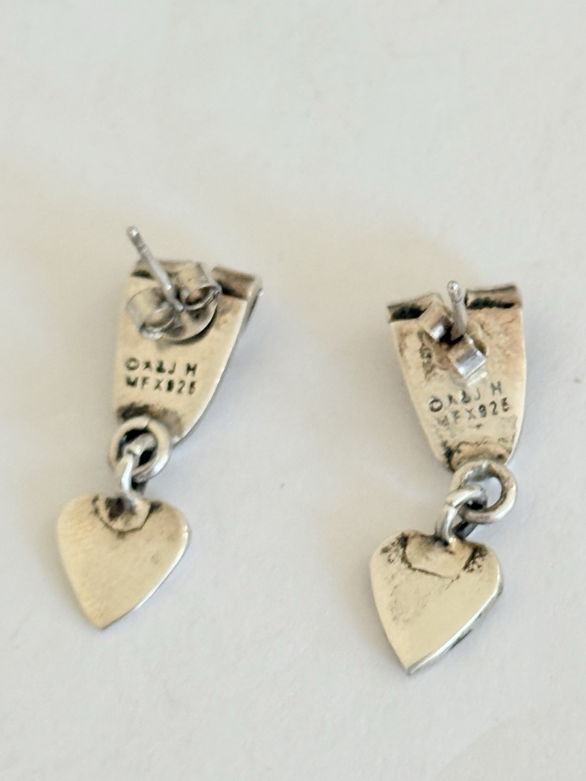 Vintage Anne Jane Harvey Mexico Sterling Silver Dog Puppy Heart Dangle Earrings