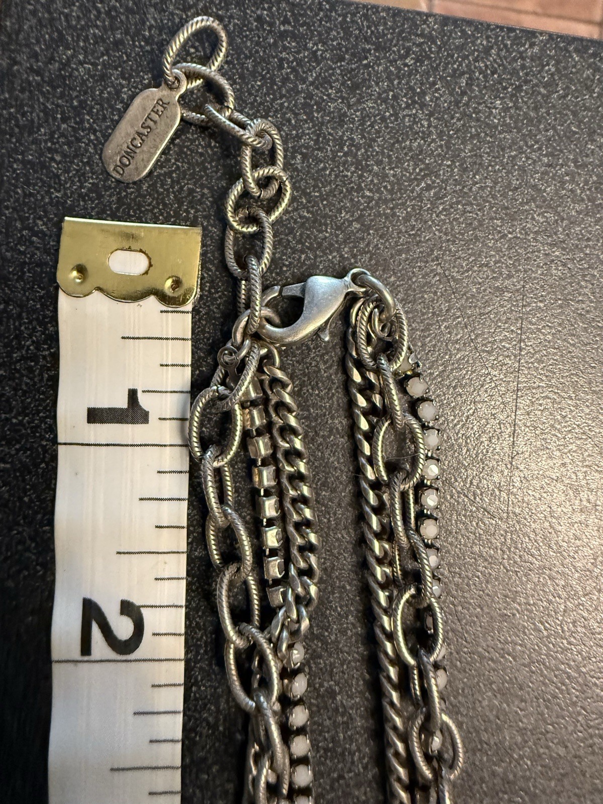 Doncaster Faux Pearl Multi Strand Chain Statement Necklace Silver Tone ~24-27″