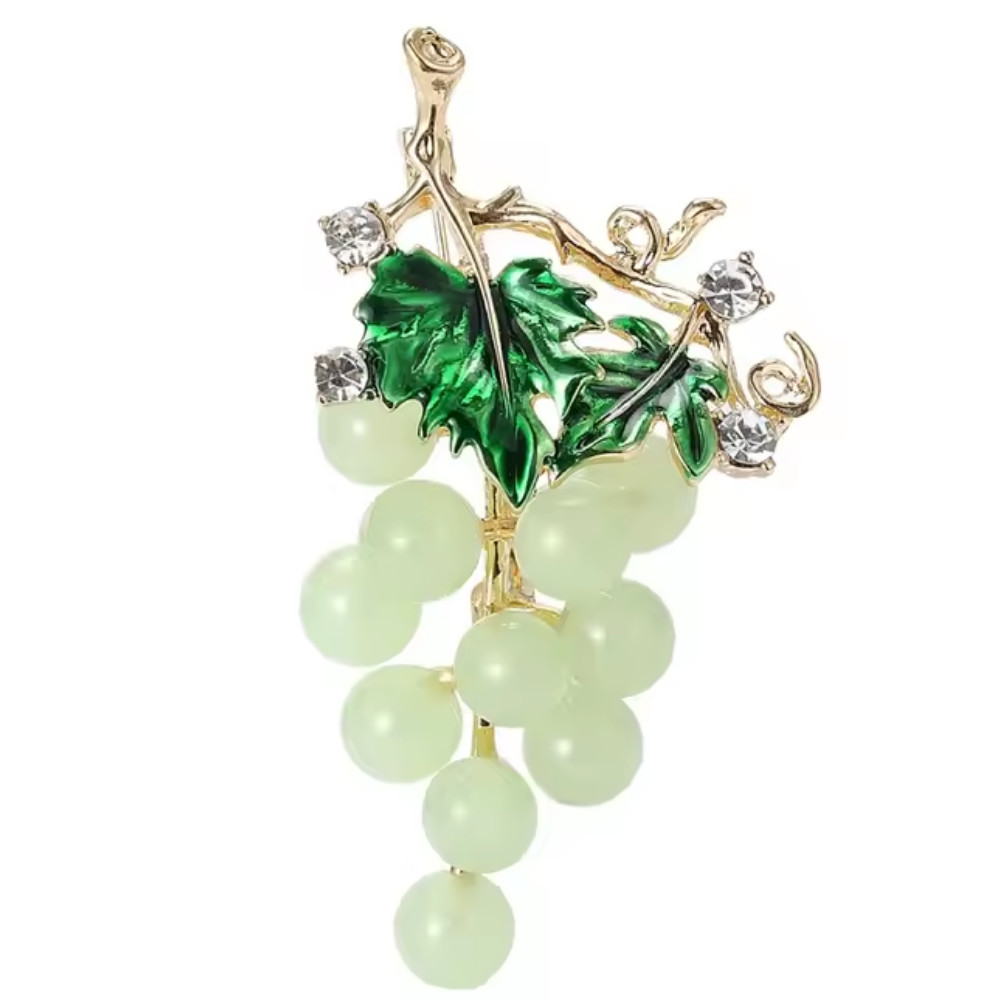 Vintage Enamel Alloy Grape Brooch Rhinestone Gold Leaf Pin Summer Jewelry Gift