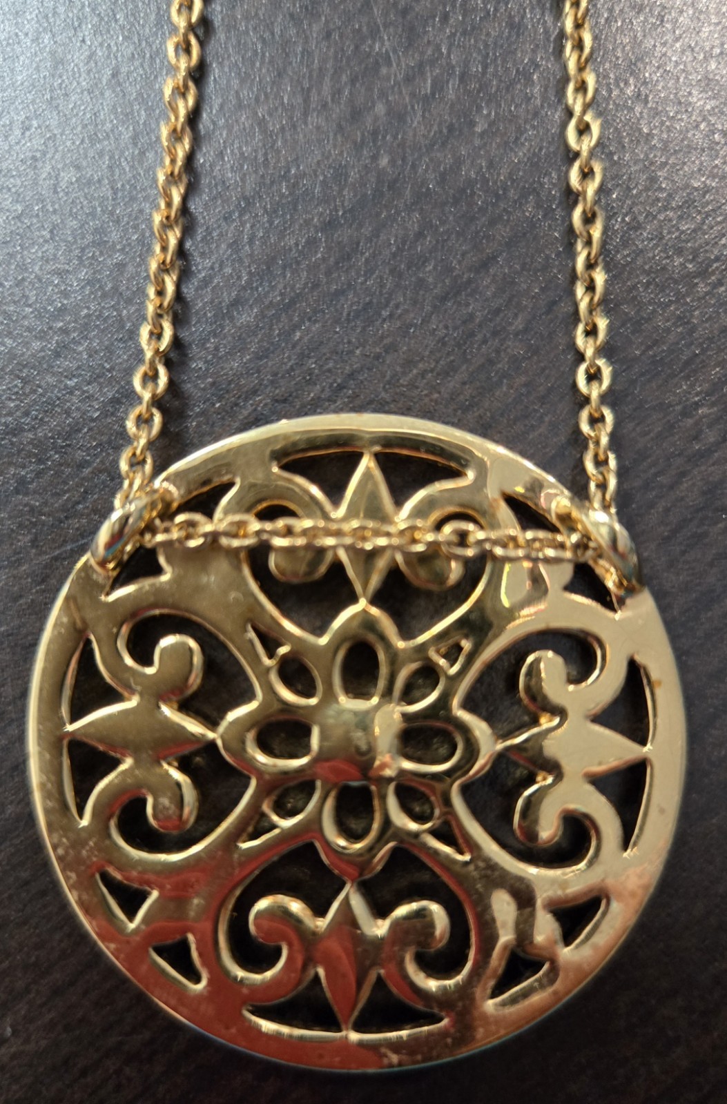 Beautiful Touchstone Crystal by Swarovski Filagree Medallion Necklace