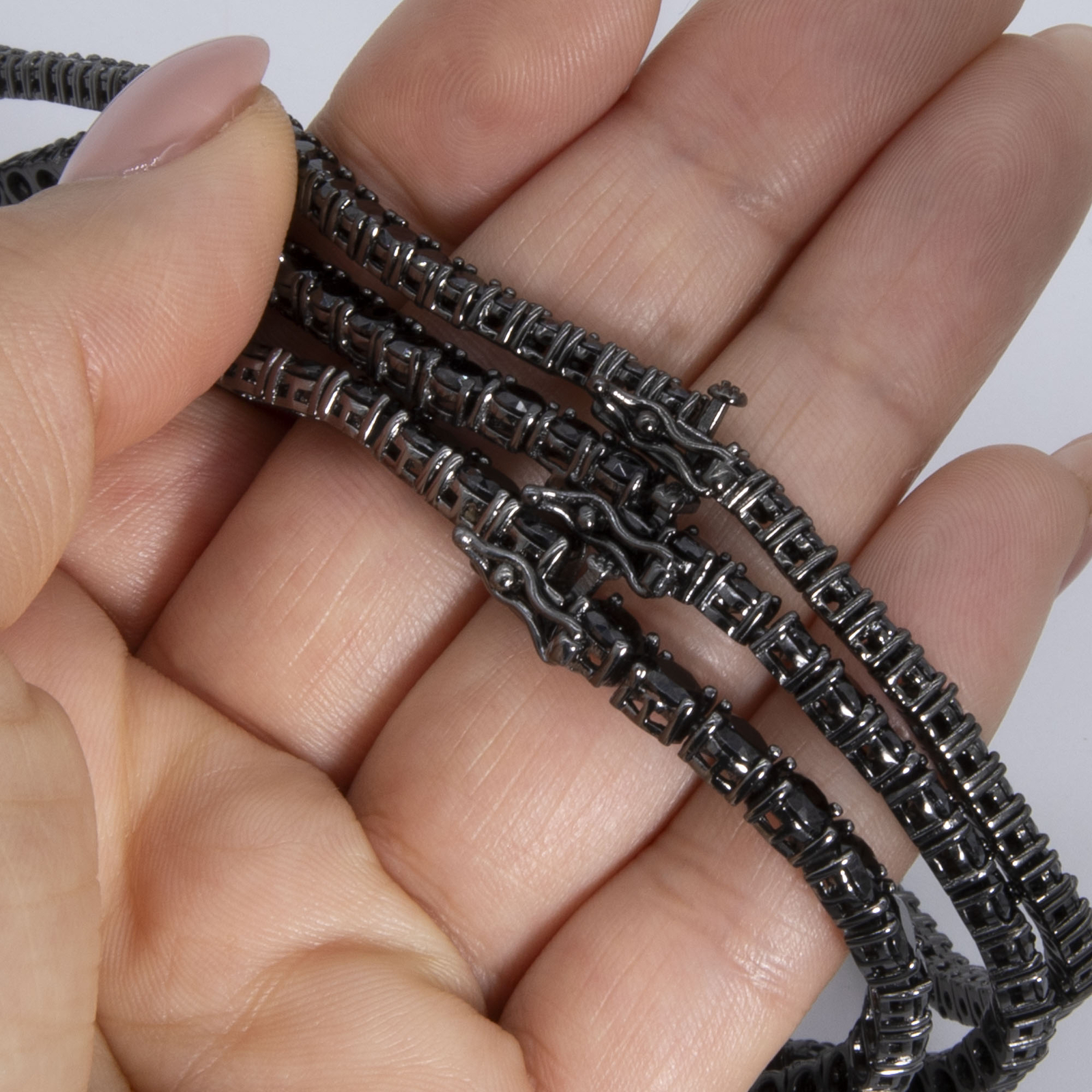 Shiny Black Tennis Chain Necklace Sterling Silver 925