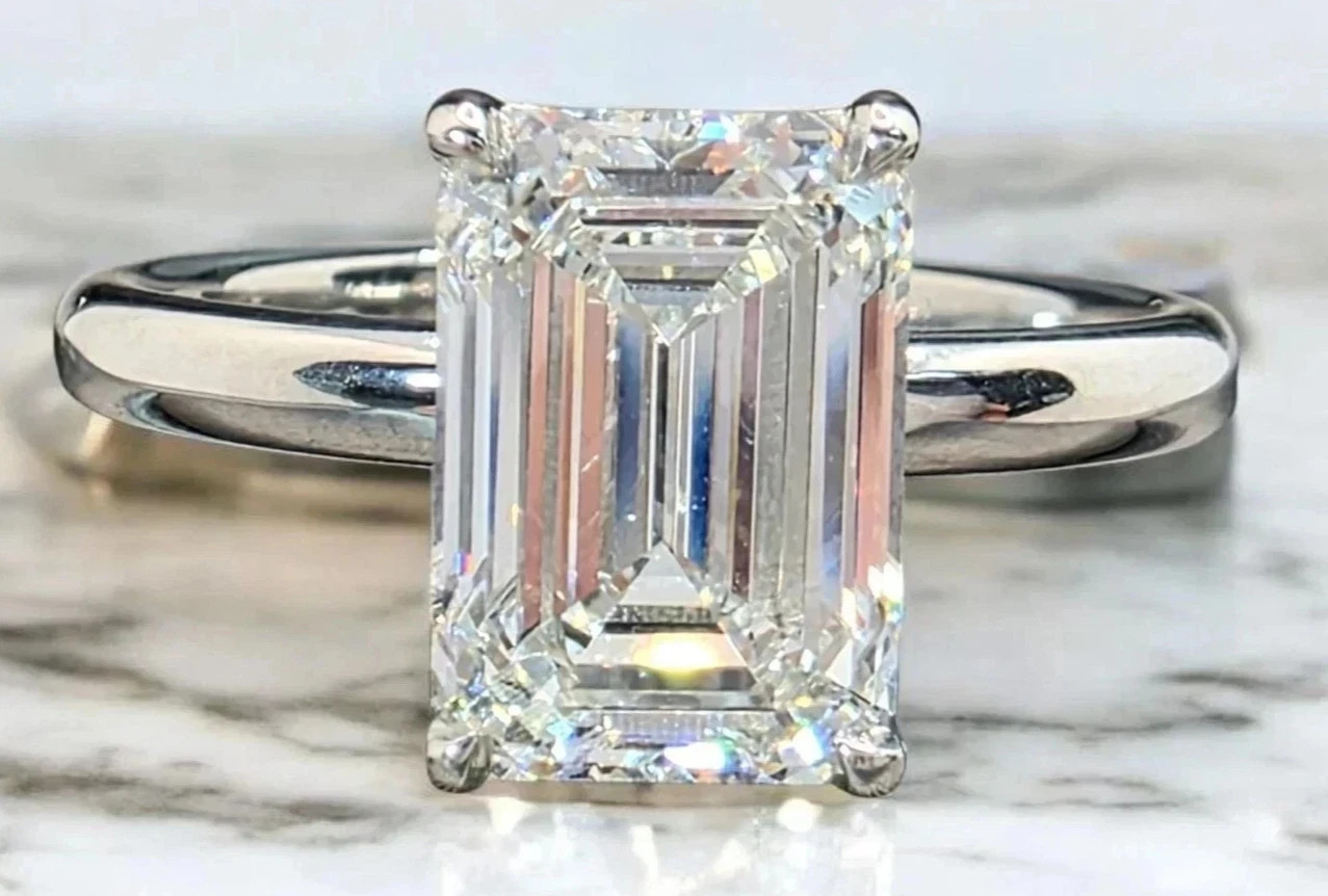 4.20 Ct Emerald Cut White Moissanite Solitaire Wedding Ring 925 Sterling Silver