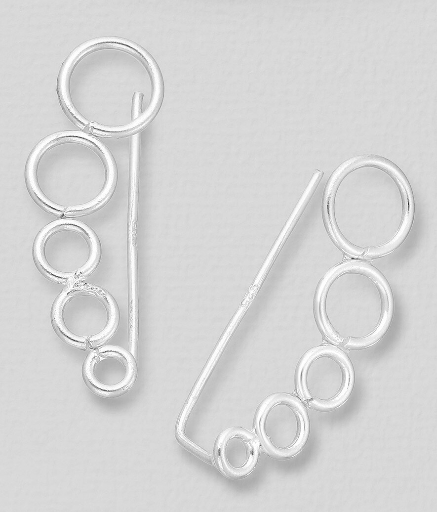 Solid Sterling Silver Circle Ear Cuff Climber Hook CRAWLER Stud Earrings Artsy