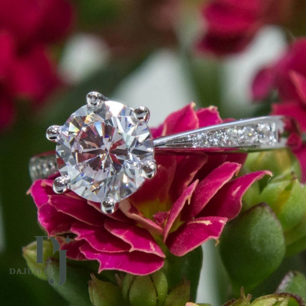 Moissanite Solitaire Engagement Ring VVS1 Round Cut 2.20 CT Solid 14K White Gold