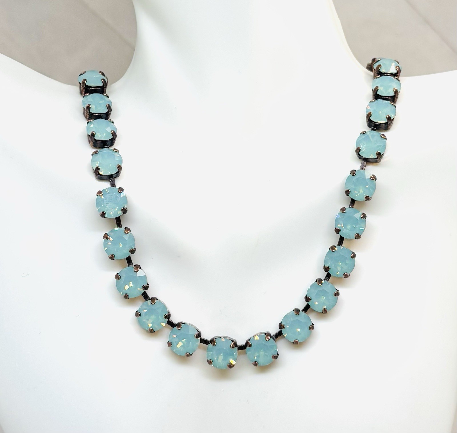 Copper Plated Mint Green Pacific Opal Crystal Cup Chain Tennis Necklace