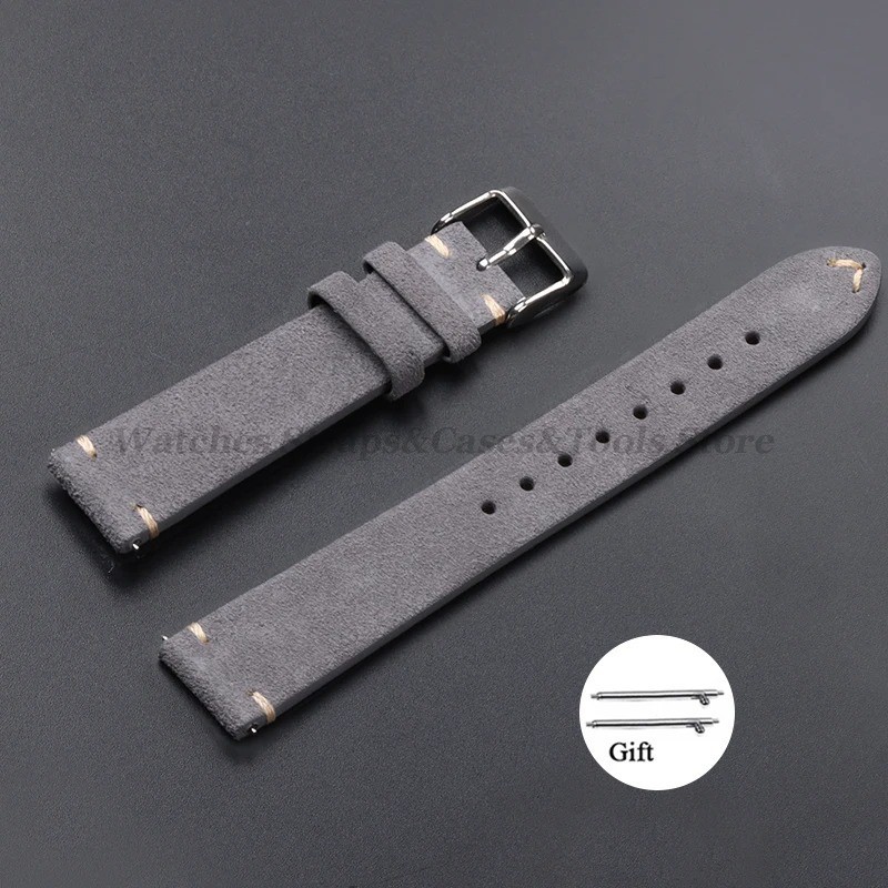 18 19 20 21 22 MM Soft Suede Leather Vintage Strap Watch Band Quick Release