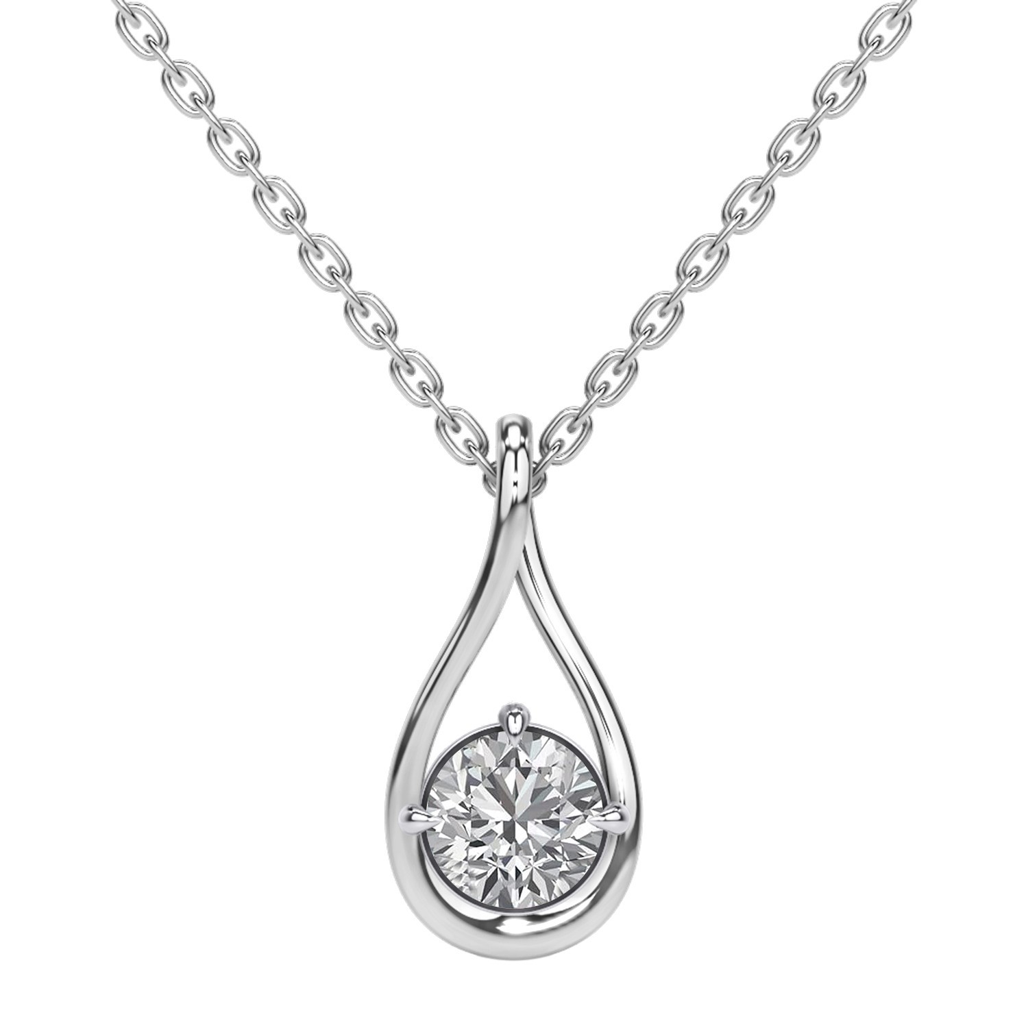 1.00 Ct Round Cut Lab Grown Diamond Solitaire Pendant Necklace In 10K / 14K Gold
