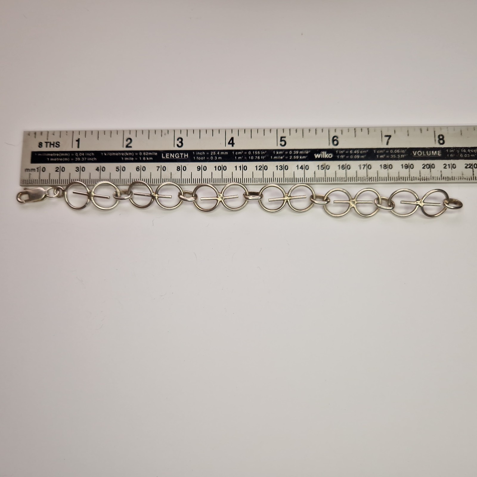 Modernist Scandinavian Bracelet 800 Silver Continental Locked Circles 21.5cm
