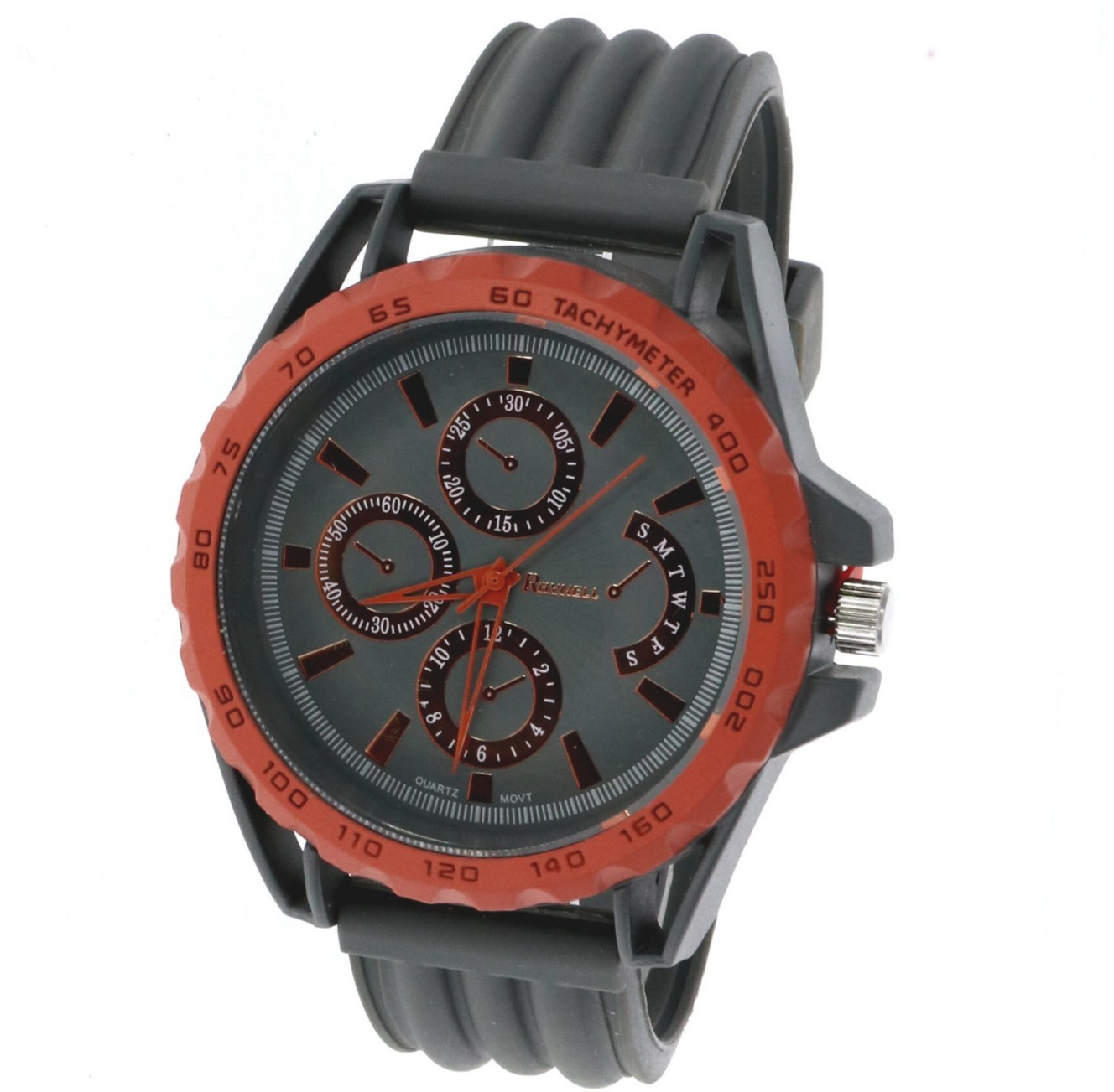 Raynell Chronograph Style Gray Dial , Orange & Grey Oversize Bezel Silicone Band