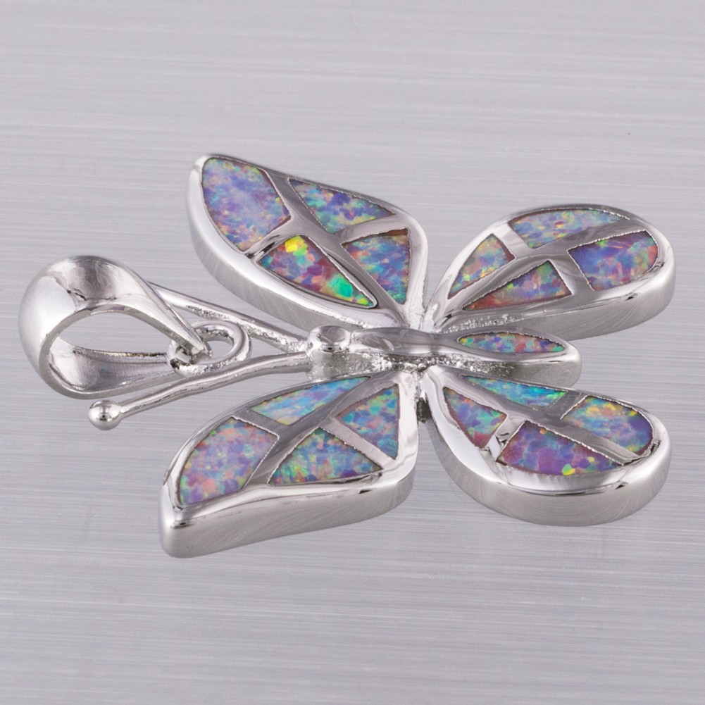 Butterfly Lavender Purple Fire Opal Silver Jewelry Necklace Pendant