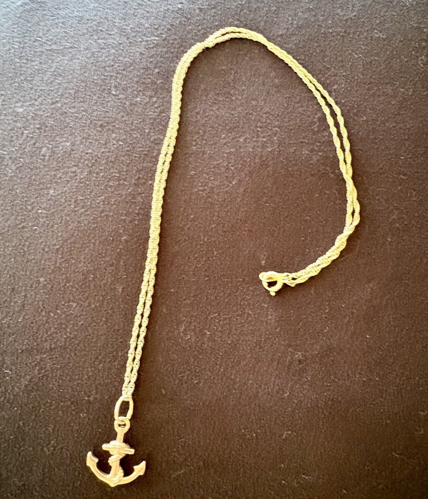 925 Italy Goldtone Over Sterling Silver Anchor Pendant & Rope Chain 22”