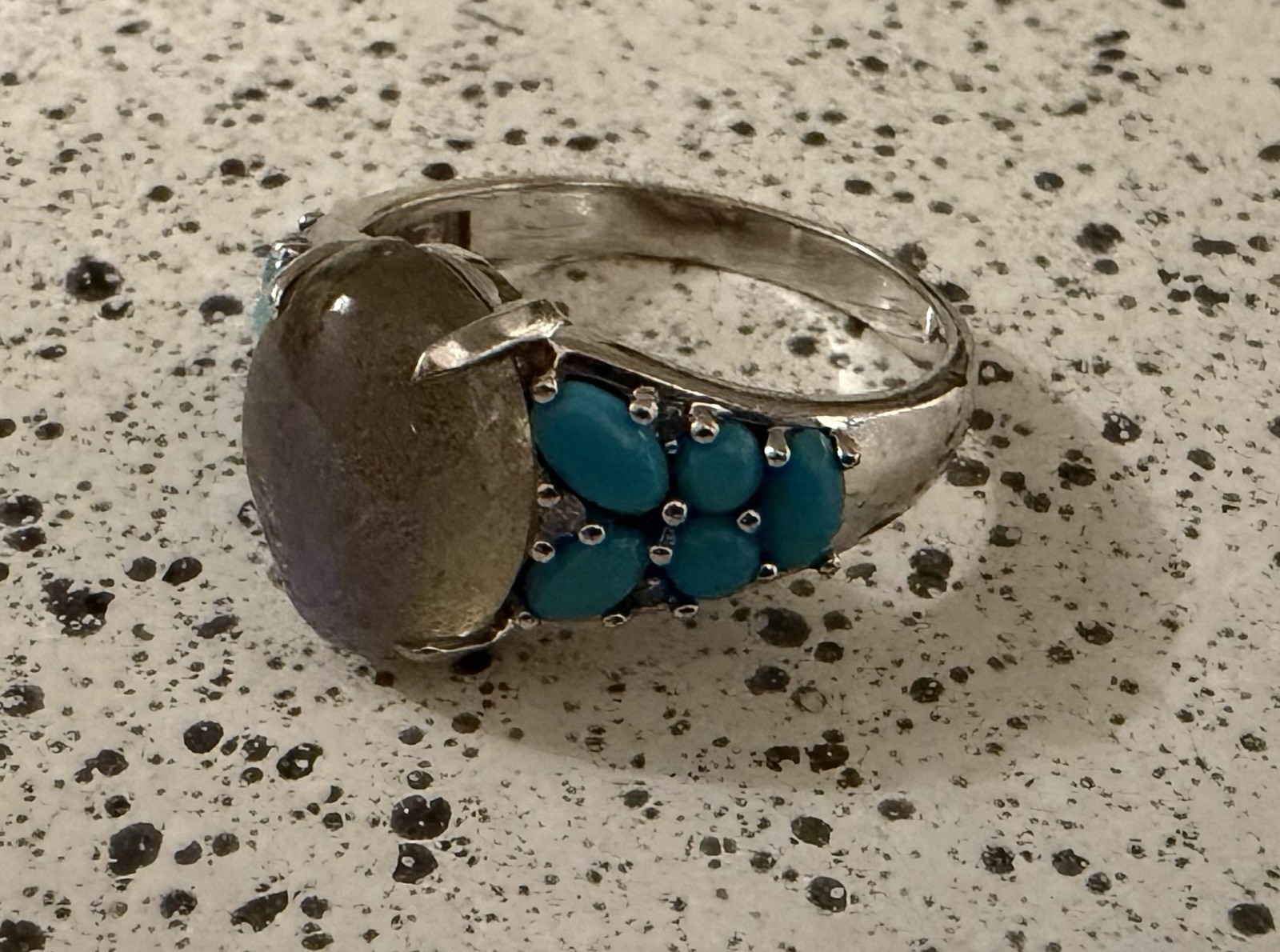 KHR India Sterling Silver Bronzite And Turquoise Ring Size 11 Signed