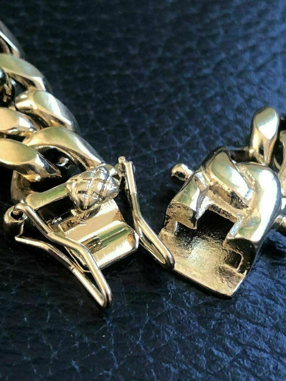 Pulsera y Cadena Cubana Para Hombre 10mm Baño De Oro 14k Sobre Acero Inoxidable