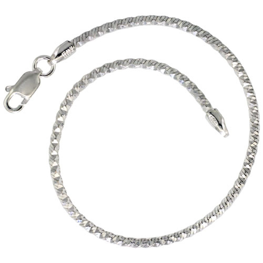 925 Sterling Silver Pyramid Diamond Cut Snake Chain Necklace 2mm 7″ to 24″