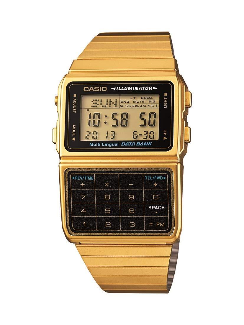 Gold Digital Watch with 8 Digit Calculator World Time Alarm Stopwatch Timer