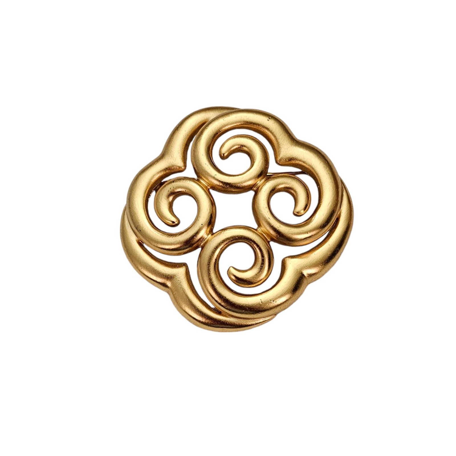 Ann Klein Matte Gold Tone Open Scroll Cross Clover Brooch Pin Signed, L497