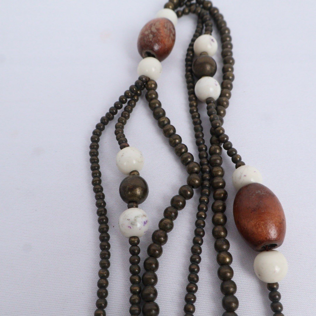 VTG Boho Ethnic Tribal Long Wood Beaded Necklaces (6) Earth Tones