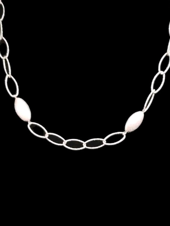 16″ CHARLES GARNIER, Solid Sterling Silver 4 Station Oval Bead Link Necklace