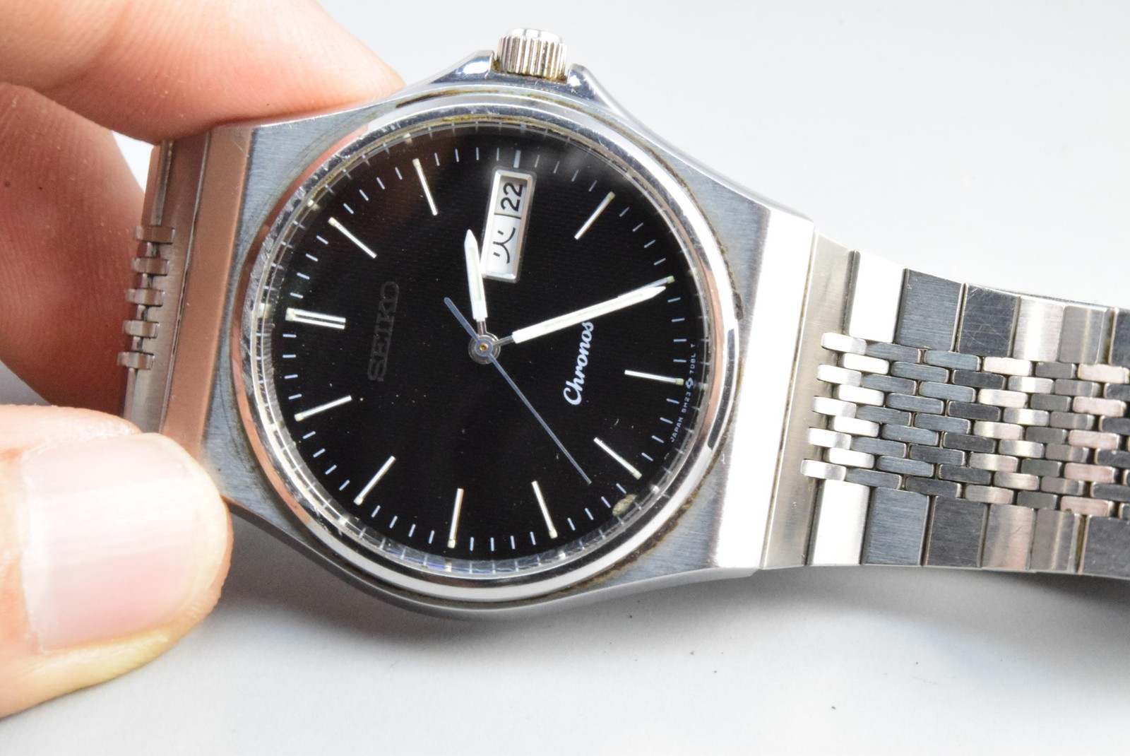 Vintage watch Seiko Chronos 5H23-7D20 Black Men Quartz Round 38mm